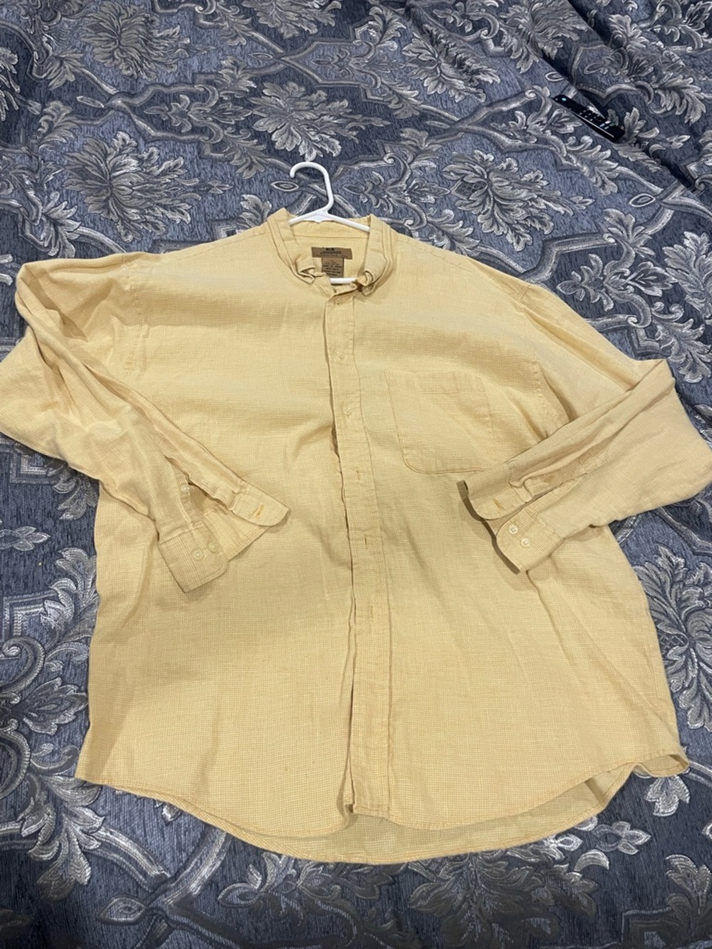 Yellow Linen Button-Up Shirt, brand is J Riggings, size XL.
